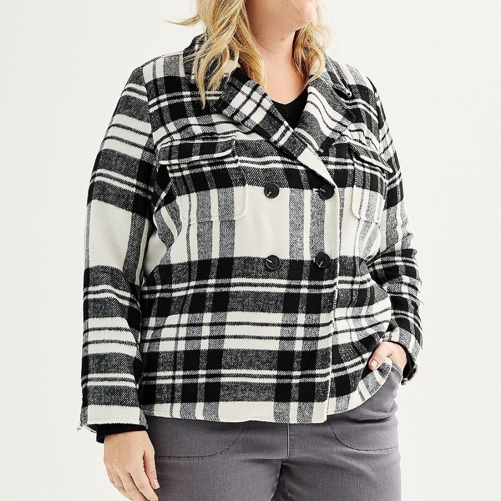CROFT & BARROW Double Breasted Jacket BLACK & WHITE 1X